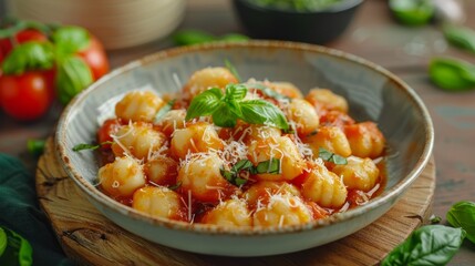 Wall Mural - Cheese-filled gnocchi with homemade tomato sauce