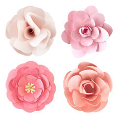 Wall Mural - Pink rose paper craft png set