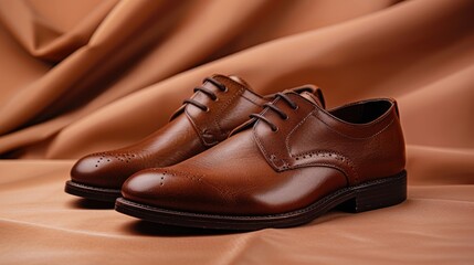 Stylish men s shoes on brown background close up Business attire for men concept