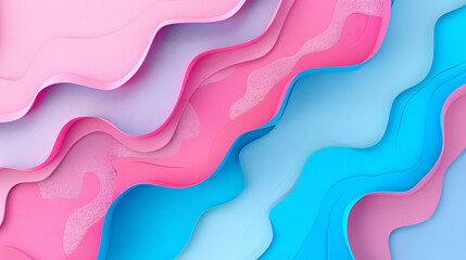 Poster - abstract background with pink and blue geometric shapes in a paper texture style.


