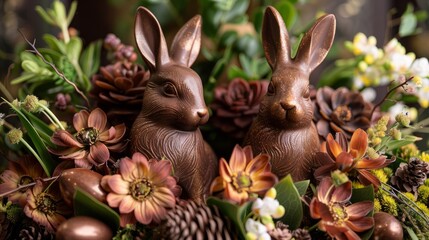 Wall Mural - Easter chocolate bunny floral arrangement