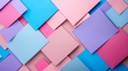 Poster - 
Colorful geometric background with pink, blue, and purple paper squares. Abstract wallpaper design for a banner, poster, or packaging