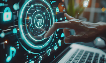 Poster - Biometric identity fingerprint scanner for personal financial access, digital application security, and cyber security concept design