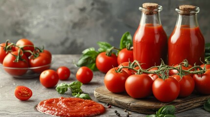 Wall Mural - Tomato products on a wooden table