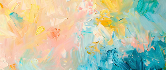Poster - 
abstract background with colorful brush strokes and splash, beige color palette, white space in the center of the composition, soft light, high resolution, illustration, digital art