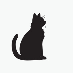 black silhouette of a cat simple illustration in white background