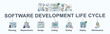 © Buffaloboy - Software development life cycle banner web icon vector concept of SDLC of planning, requirements, design, coding, testing, deploy and maintenance. Minimal cartoon vector infographic.