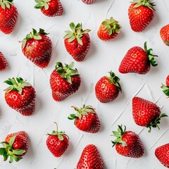 Wall Mural - Delicious fresh red strawberries on white background, top view 