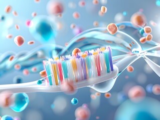 Canvas Print - Vibrant Toothbrush Bristles Highlight Microscopic Protein Structures