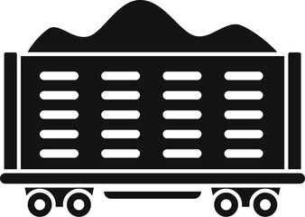 Sticker - Black silhouette of a freight train waggon carrying bulk cargo, isolated on a white background