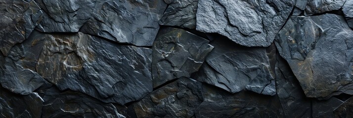 Wall Mural - A dark grey black slate texture background. A black stone texture background. A black granite slab background.