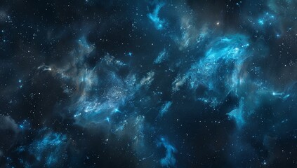 Dark blue background with stars and nebulae, creating an ethereal atmosphere for space background