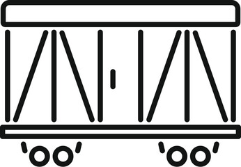 Poster - Simple line icon of a train wagon transporting cargo on railway tracks