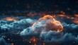 © mostafa - A cloud in the shape of an abstract digital data network floating above blue glowing clouds, symbolizing virtualized and cloud computing technology