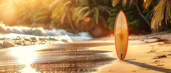 Wall Mural - Surfboard on tropical beach abstract background