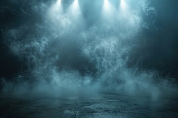 Poster - A dark room with smoke and lights