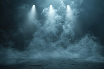 Poster - A dark room with three lights and a lot of smoke