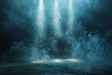 Canvas Print - A blue smoke filled room with three lights shining on it