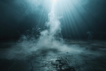 Poster - A dark, empty room with a large cloud of smoke in the center