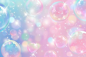 Wall Mural - Colorful pastel soap bubbles background In style of kawaii, pastel colors, stars and sparkles, for children's room decoration, wallpaper, poster, banner, print on or t-shirt design concept