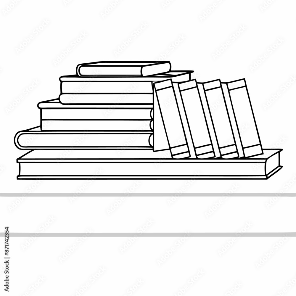 continuous single line drawing of a stack of books on a shelf. line art ...