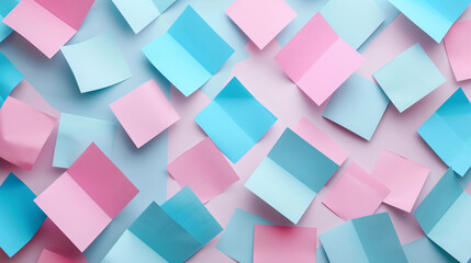 Poster - Abstract background with blue, pink, and magenta paper squares in a geometric pattern
