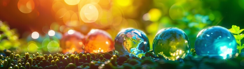 Wall Mural - earth globes in nature - sustainable future concept - macro photography.