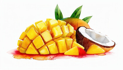 Wall Mural - A close up of a mango and a coconut