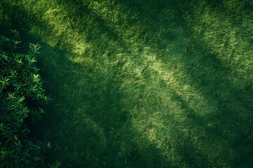 Poster - Beautiful green grass texture background for sports and golf concept, top view. , high resolution photography, stock photo, professional color grading, soft shadows