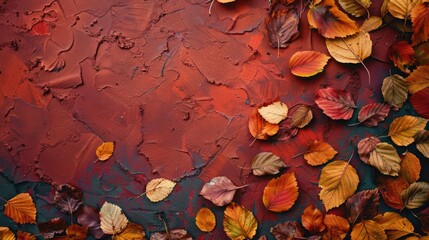 Wall Mural - Autumn foliage on colorful backdrop space for text