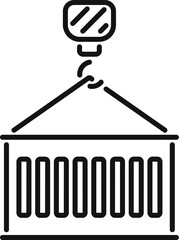 Poster - Line art icon of a shipping container being lifted by a crane hook