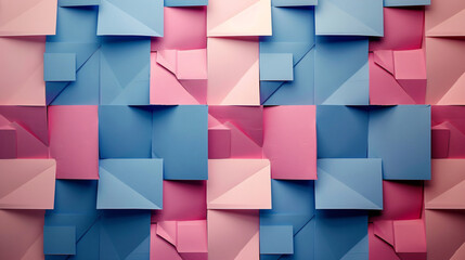 Poster - Abstract background with blue, pink, and magenta paper squares in a geometric pattern