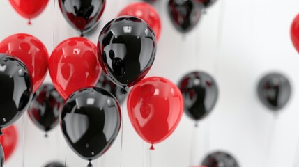 Poster - Red and Black Balloons in Flight