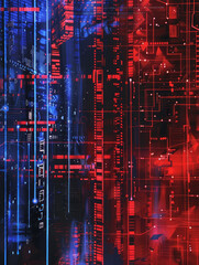 Wall Mural - Abstract Digital Artwork with Red and Blue Lights - Abstract digital art, featuring a combination of red and blue lights, lines, and graphics. This artwork creates a futuristic and cyberpunk-inspired 