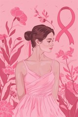 Wall Mural - Woman in pink dress with ribbon