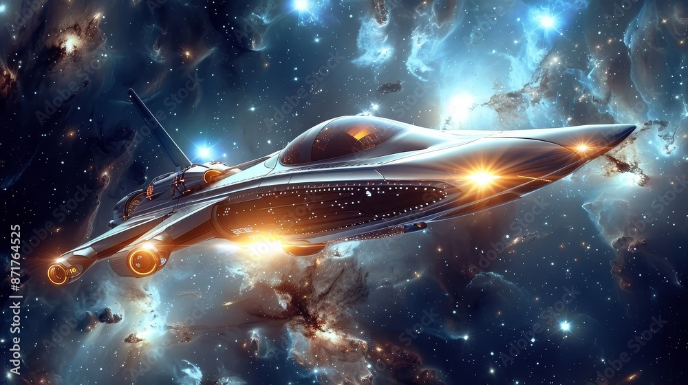 Futuristic Spaceship Soaring Through Cosmic Nebula - A sleek ...