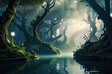 Wall Mural - night in the forest