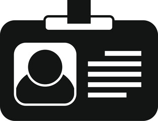 Poster - Black glyph icon for personal identification card with photo and text is hanging on a white background