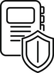 Wall Mural - Simple line icon representing a document being protected by a shield, symbolizing data security