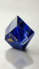 a single lapis lazuli crystal is featured on a pure wh background