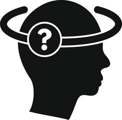 Poster - black silhouette of a human head with a question mark is thinking about solution