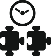 Poster - clock managing time completing puzzle pieces representing a successful teamwork for project manageme
