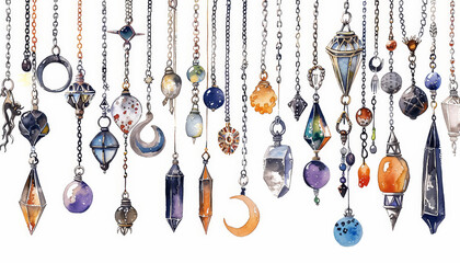 Wall Mural - A collection of various colored crystals and gemstones hanging from a chain