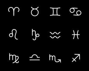 Wall Mural - zodiac signs, white line icons. astrology horoscope symbols aries, taurus, gemini, and more. essenti
