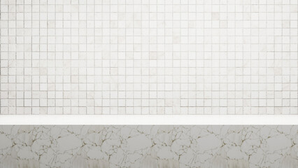 Fototapete - White marble table and white tile background with soft light and bright empty copy space, empty table with space for advertisement products and design solutions Presentations. White tile wall backdrop