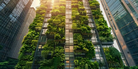 Wall Mural - Vertical Gardens and Digital Systems Transforming Cityscapes for a Green Urban Focus. Concept Vertical Gardens, Digital Systems, Cityscapes, Green Urban Focus