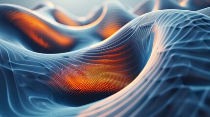 Wall Mural - a parametric equation with elegant curves and surfaces in harmonious shades of blue and orange, blending mathematical precision with aesthetic appeal.
