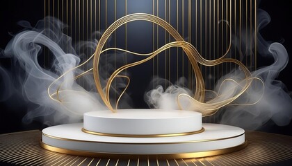 Sticker - Golden Abstract  Smoke and a White Podium