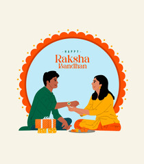 Wall Mural - Happy Raksha Bandhan lettering, an Indian festival of brother and sister bonding celebration editable vector illustration