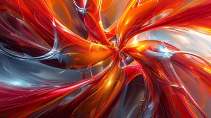 Wall Mural - the fusion of abstract forms and mathematical precision, rendered in dynamic red and yellow colors to evoke curiosity and aesthetic appeal in viewers.